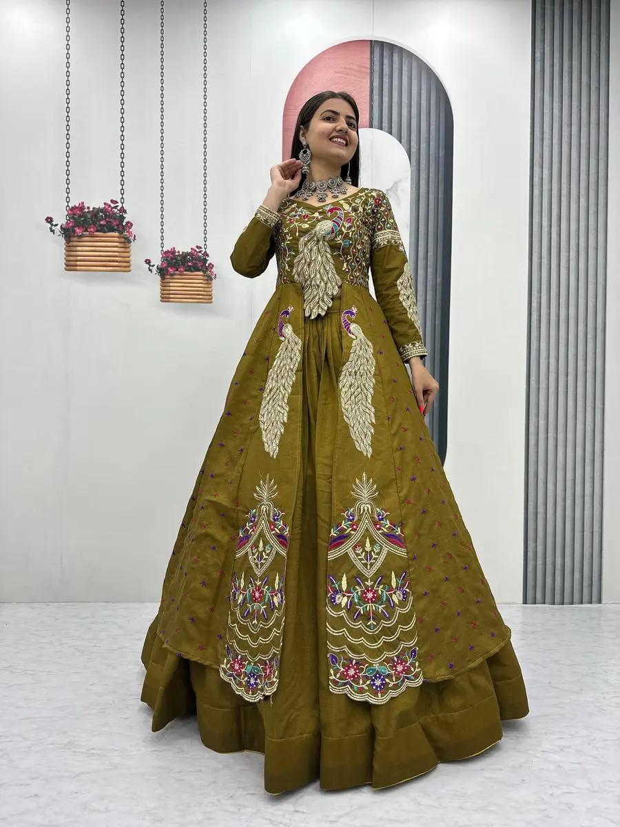 RICH LOOK VICHITRA SILK THREAD AND SEQUENCE WORK TOP LEHENGA WITH KOTI PARTY WEAR WHOLESALE PRICE ETHNIC GARMENT (5)