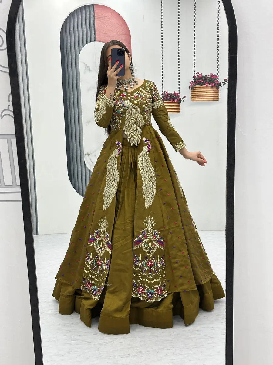 RICH LOOK VICHITRA SILK THREAD AND SEQUENCE WORK TOP LEHENGA WITH KOTI PARTY WEAR WHOLESALE PRICE ETHNIC GARMENT (9)