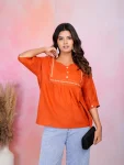 SOFT COTTON EMBROIDERY WORK ONLY TOP ORANGE