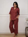 STYLISH 17 KG RAYON PLAIN CO-ORD SET MAROON