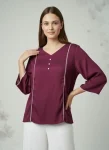 TRENDING DELTA SILK BUTTON LINING WORK ONLY TOP WINE