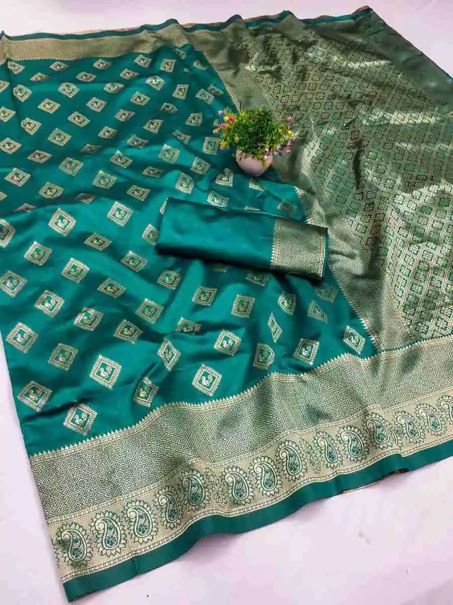 TRENDING LICHI SILK BANARASI WEAVING WORK SAREE WITH UNSTITCHED BLOUSE FESTIVE WEAR WHOLESALE PRICE ETHNIC GARMENT (1)