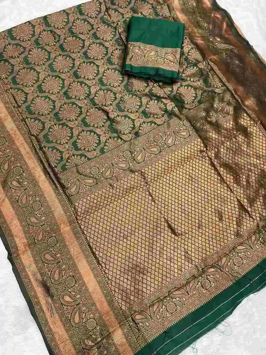 TRENDING LICHI SILK BANARASI WEAVING WORK SAREE WITH UNSTITCHED BLOUSE FESTIVE WEAR WHOLESALE PRICE ETHNIC GARMENT (1)