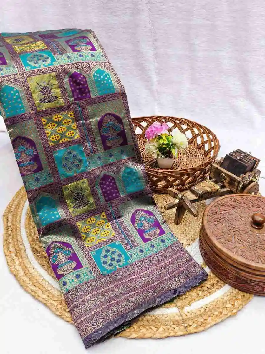 TRENDING LICHI SILK BANARASI WEAVING WORK SAREE WITH UNSTITCHED BLOUSE FESTIVE WEAR WHOLESALE PRICE ETHNIC GARMENT (11)