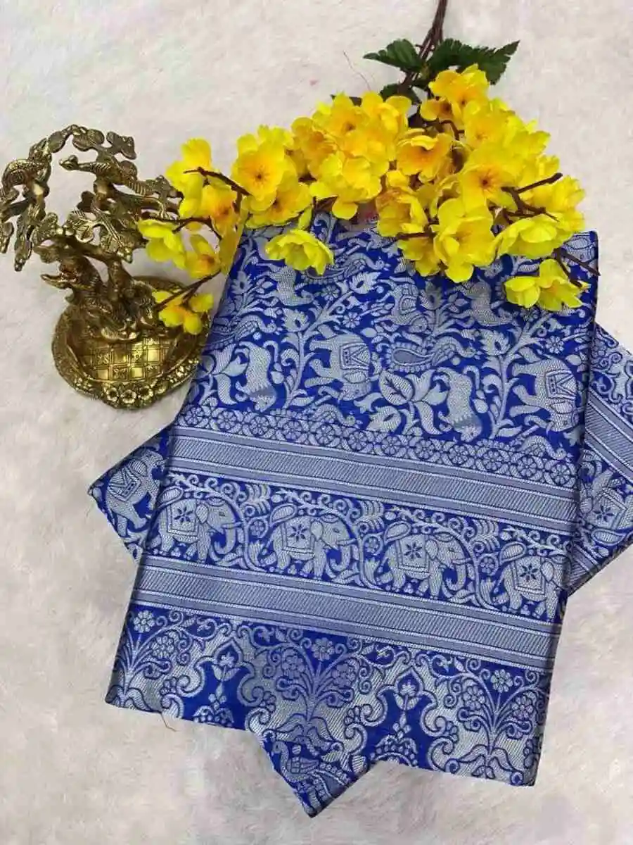 TRENDING LICHI SILK BANARASI WEAVING WORK SAREE WITH UNSTITCHED BLOUSE FESTIVE WEAR WHOLESALE PRICE ETHNIC GARMENT (6)