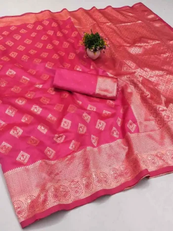 TRENDING LICHI SILK BANARASI WEAVING WORK SAREE WITH UNSTITCHED BLOUSE RANI