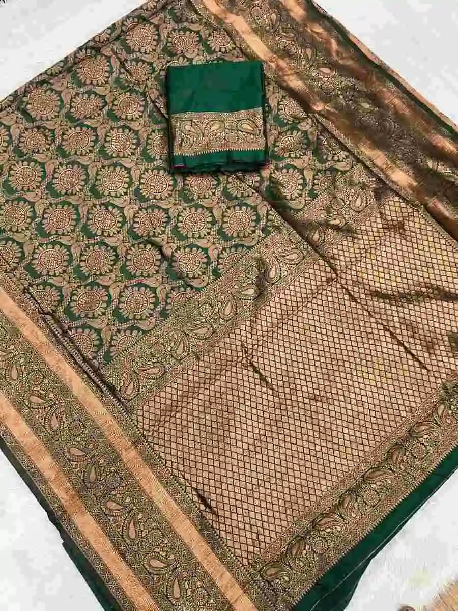 TRENDING LICHI SILK BANARASI WEAVING WORK SAREE WITH UNSTITCHED BLOUSE FESTIVE WEAR WHOLESALE PRICE ETHNIC GARMENT (7)