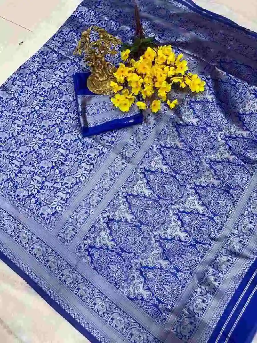 TRENDING LICHI SILK BANARASI WEAVING WORK SAREE WITH UNSTITCHED BLOUSE FESTIVE WEAR WHOLESALE PRICE ETHNIC GARMENT (8)