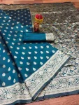 TRENDING LICHI SILK BANARASI WEAVING WORK SAREE WITH UNSTITCHED BLOUSE FESTIVE WEAR WHOLESALE PRICE ETHNIC GARMENT (4)
