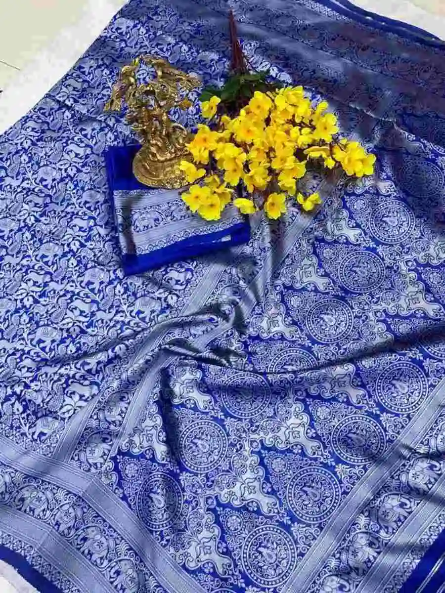 TRENDING LICHI SILK BANARASI WEAVING WORK SAREE WITH UNSTITCHED BLOUSE FESTIVE WEAR WHOLESALE PRICE ETHNIC GARMENT (9)