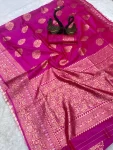 TRENDING LICHI SILK BANARASI WEAVING WORK SAREE WITH UNSTITCHED BLOUSE WEDDING WEAR WHOLESALE PRICE ETHNIC GARMENT (3)
