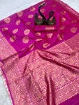 TRENDING LICHI SILK BANARASI WEAVING WORK SAREE WITH UNSTITCHED BLOUSE WEDDING WEAR WHOLESALE PRICE ETHNIC GARMENT (3)