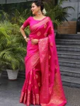 TRENDING LICHI SILK BANARASI WEAVING WORK SAREE WITH UNSTITCHED BLOUSE WEDDING WEAR WHOLESALE PRICE ETHNIC GARMENT (3)