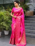 TRENDING LICHI SILK BANARASI WEAVING WORK SAREE WITH UNSTITCHED BLOUSE WEDDING WEAR WHOLESALE PRICE ETHNIC GARMENT (3)