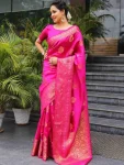TRENDING LICHI SILK BANARASI WEAVING WORK SAREE WITH UNSTITCHED BLOUSE WEDDING WEAR WHOLESALE PRICE ETHNIC GARMENT (3)