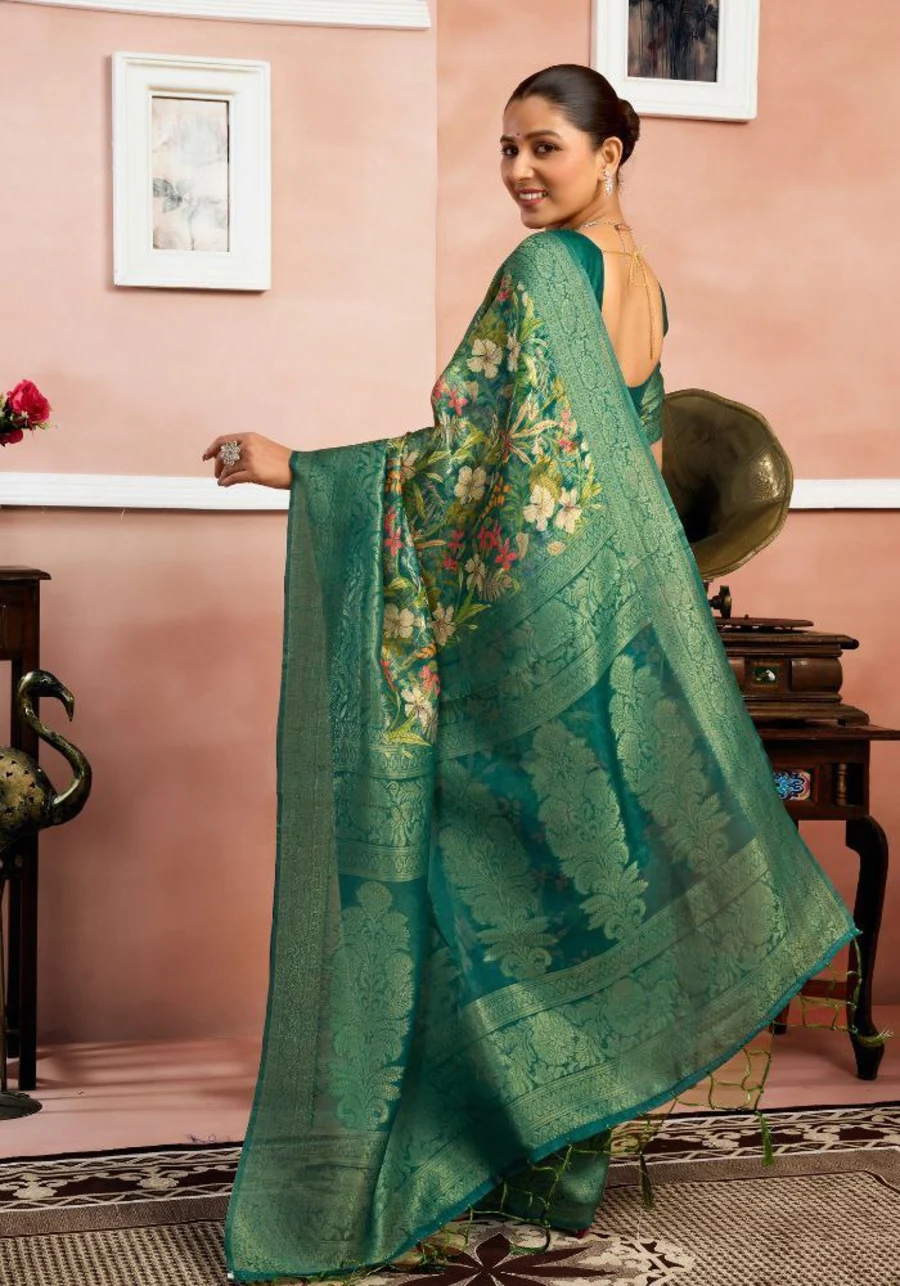 TRENDING LICHI SILK JACQUARD BORDER WORK SAREE WITH UNSTITCHED BLOUSE FESTIVE WEAR WHOLESALE PRICE ETHNIC GARMENT (5)