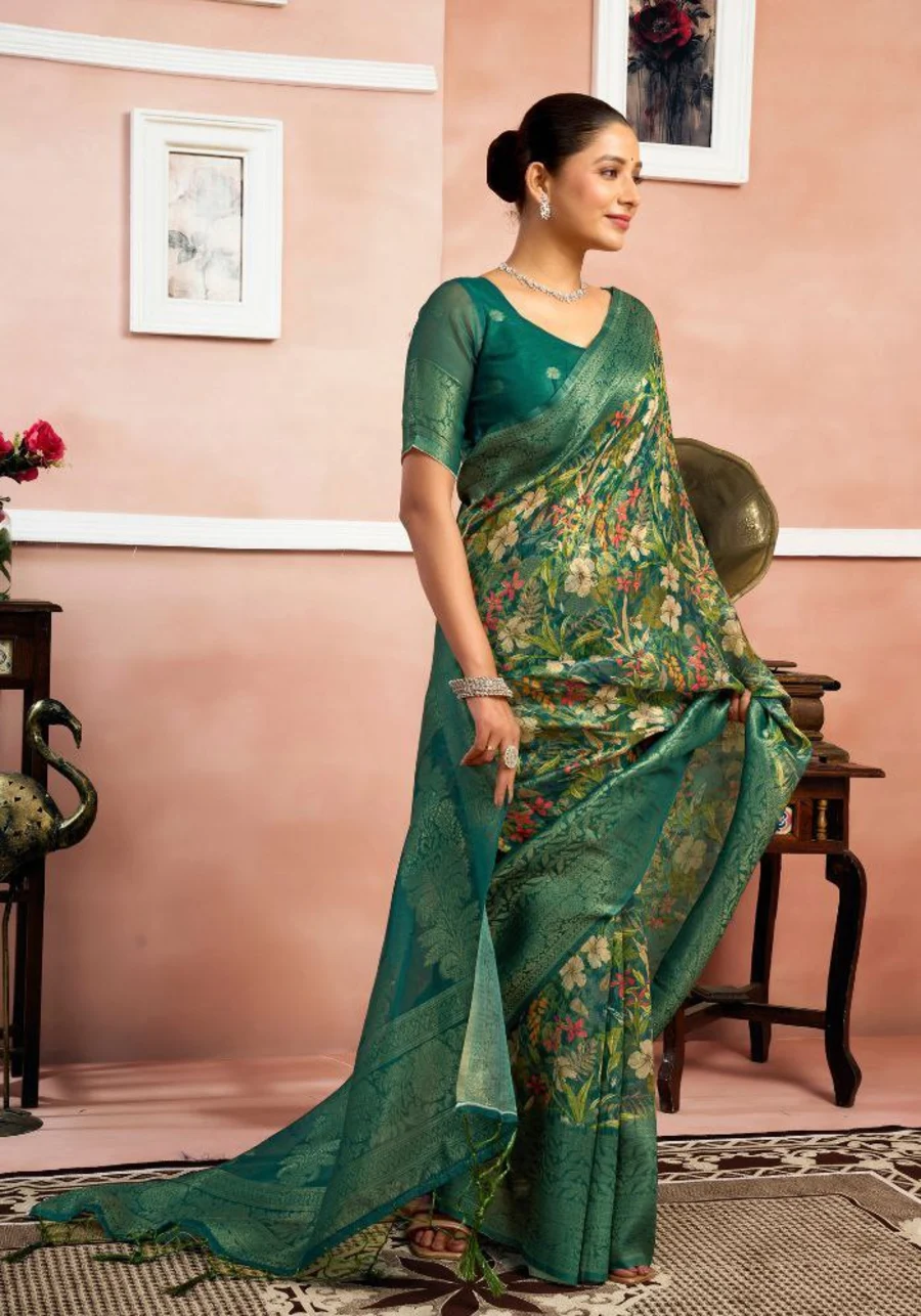 TRENDING LICHI SILK JACQUARD BORDER WORK SAREE WITH UNSTITCHED BLOUSE FESTIVE WEAR WHOLESALE PRICE ETHNIC GARMENT (6)