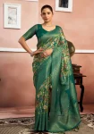 TRENDING LICHI SILK JACQUARD BORDER WORK SAREE WITH UNSTITCHED BLOUSE GREEN