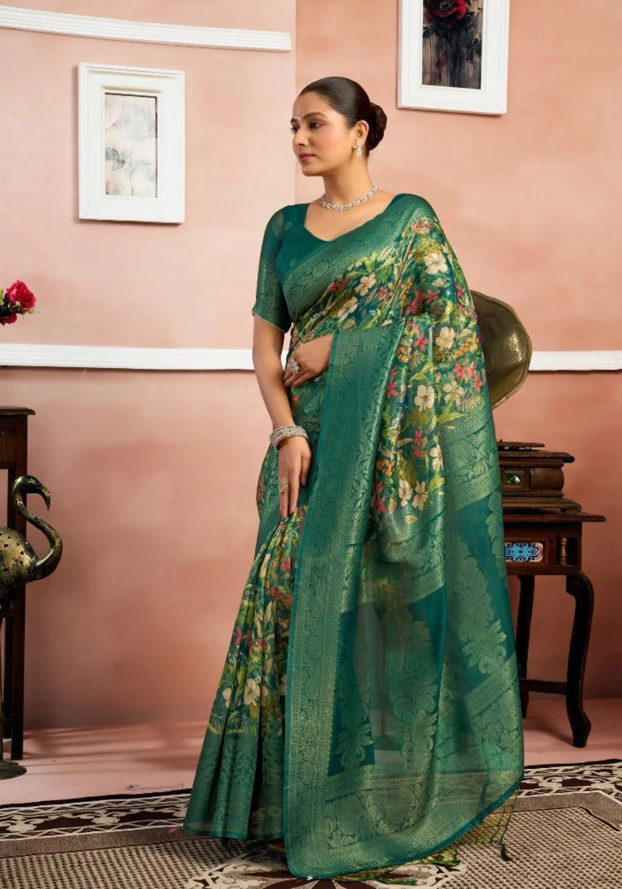 TRENDING LICHI SILK JACQUARD BORDER WORK SAREE WITH UNSTITCHED BLOUSE FESTIVE WEAR WHOLESALE PRICE ETHNIC GARMENT (9)