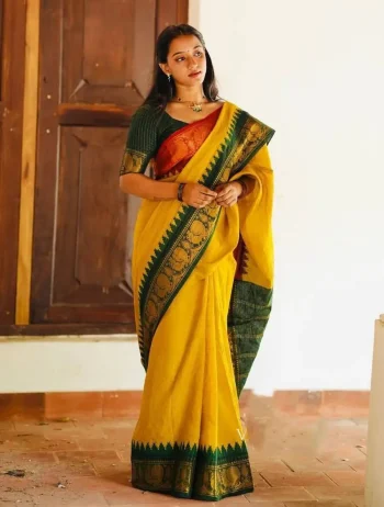 TRENDING LICHI SILK JACQUARD WORK SAREE WITH UNSTITCHED BLOUSE SAREE WITH UNSTITCHED BLOUSE YELLOW
