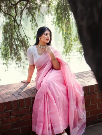 TRENDING LICHI SILK JACQUARD WORK SAREE WITH UNSTITCHED BLOUSE SAREE WITH UNSTITCHED BLOUSE BABY PINK