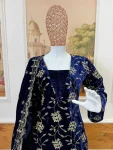 TRENDING VELVET EMBROIDERY WORK TOP BOTTOM WITH DUPATTA FESTIVE WEAR WHOLESALE PRICE ETHNIC GARMENT (2)