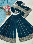 TRENDING VISCOSE VELVET EMBROIDERY MULTI NEEDLE SEQUENCE WORK TOP PALAZZO WITH DUPATTA FESTIVE WEAR WHOLESALE PRICE ETHNIC GARMENT (3)