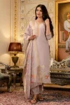FANCY SHIMMER SILK BEADS EMBROIDERY WORK TOP BOTTOM WITH DUPATTA CREAM