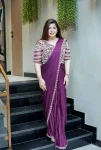 MODERN RANGOLI SILK EMBROIDERY SEQUENCE WORK READY TO WEAR SAREE WITH STITCHED BLOUSE PURPLE