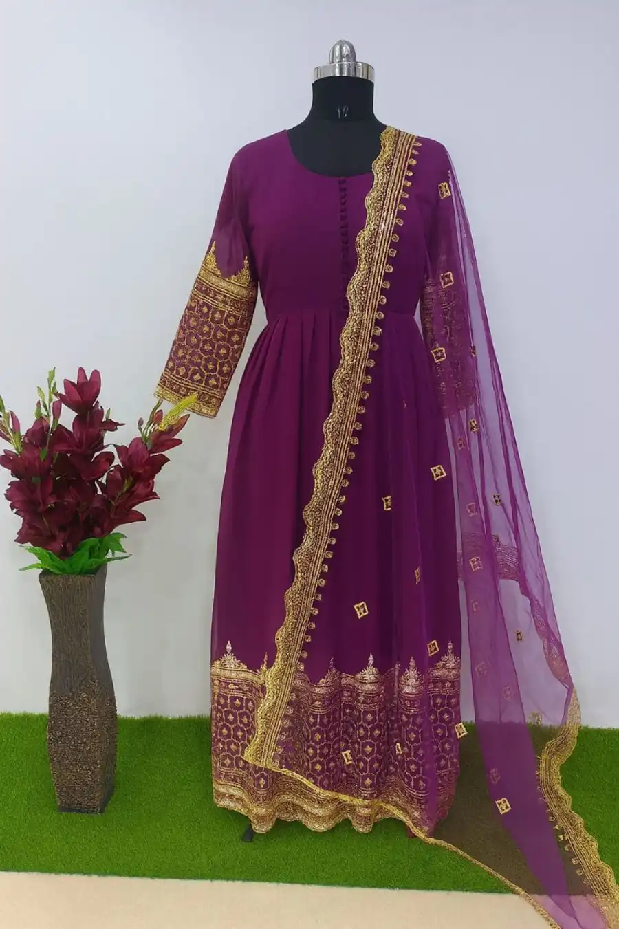 10NEW ARRIVAL GEORGETTE MULTI SEQUENCE WORK GOWN WITH DUPATTA FESTIVE WEAR WHOLESALE PRICE ETHNIC GARMENT (23)