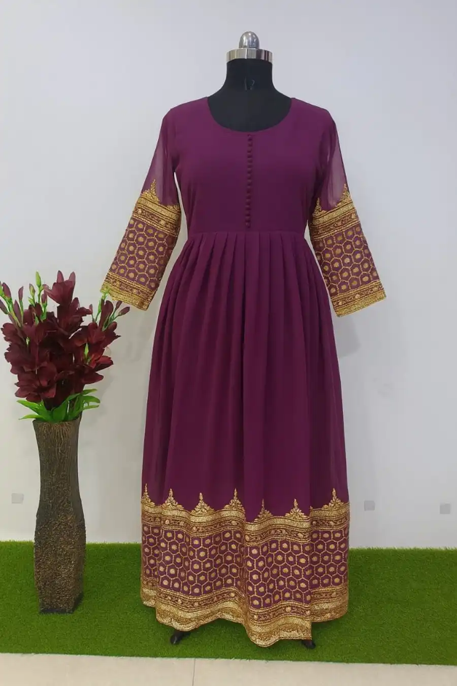 10NEW ARRIVAL GEORGETTE MULTI SEQUENCE WORK GOWN WITH DUPATTA FESTIVE WEAR WHOLESALE PRICE ETHNIC GARMENT (24)