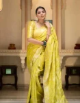 ATTRACTIVE LICHI SILK JACQUARD WORK SAREE WITH UNSTITCHED BLOUSE LEMON