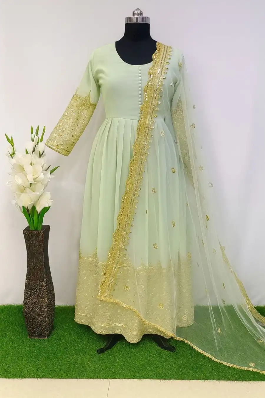 11NEW ARRIVAL GEORGETTE MULTI SEQUENCE WORK GOWN WITH DUPATTA FESTIVE WEAR WHOLESALE PRICE ETHNIC GARMENT (20)