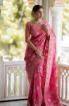 ATTRACTIVE LICHI SILK JACQUARD WORK SAREE WITH UNSTITCHED BLOUSE RANI