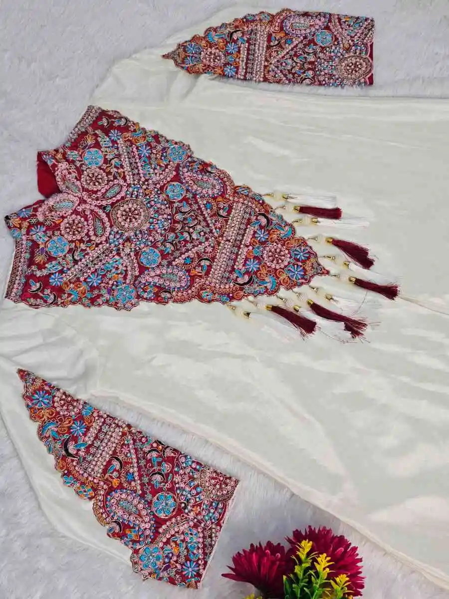 12MODERN CHINON CORDED EMBROIDERY, MOTI WORK & LATKAN WORK TOP WITH DRAPE SKIRT PARTY WEAR WHOLESALE PRICE ETHNIC GARMENT (5)