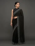 MODERN GEORGETTE HOTFIX WORK SAREE WITH UNSTITCHED BLOUSE BLACK