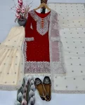 DESIGNER GEORGETTE CHAIN SEQUENCE WORK WITH FANCY LACE AND HAND WORK TOP SHARARA WITH DUPATTA RED