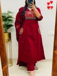 FANCY SLUB RAYON EMBROIDERY WORK TOP BOTTOM WITH DUPATTA MAROON