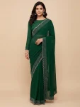 MODERN GEORGETTE HOTFIX WORK SAREE WITH UNSTITCHED BLOUSE GREEN