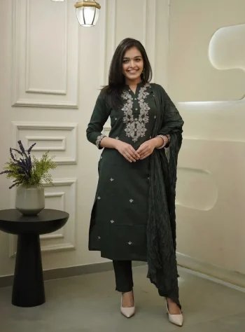 RICH LOOK CHANDERI EMBROIDERY WORK TOP BOTTOM WITH DUPATTA MORPICH