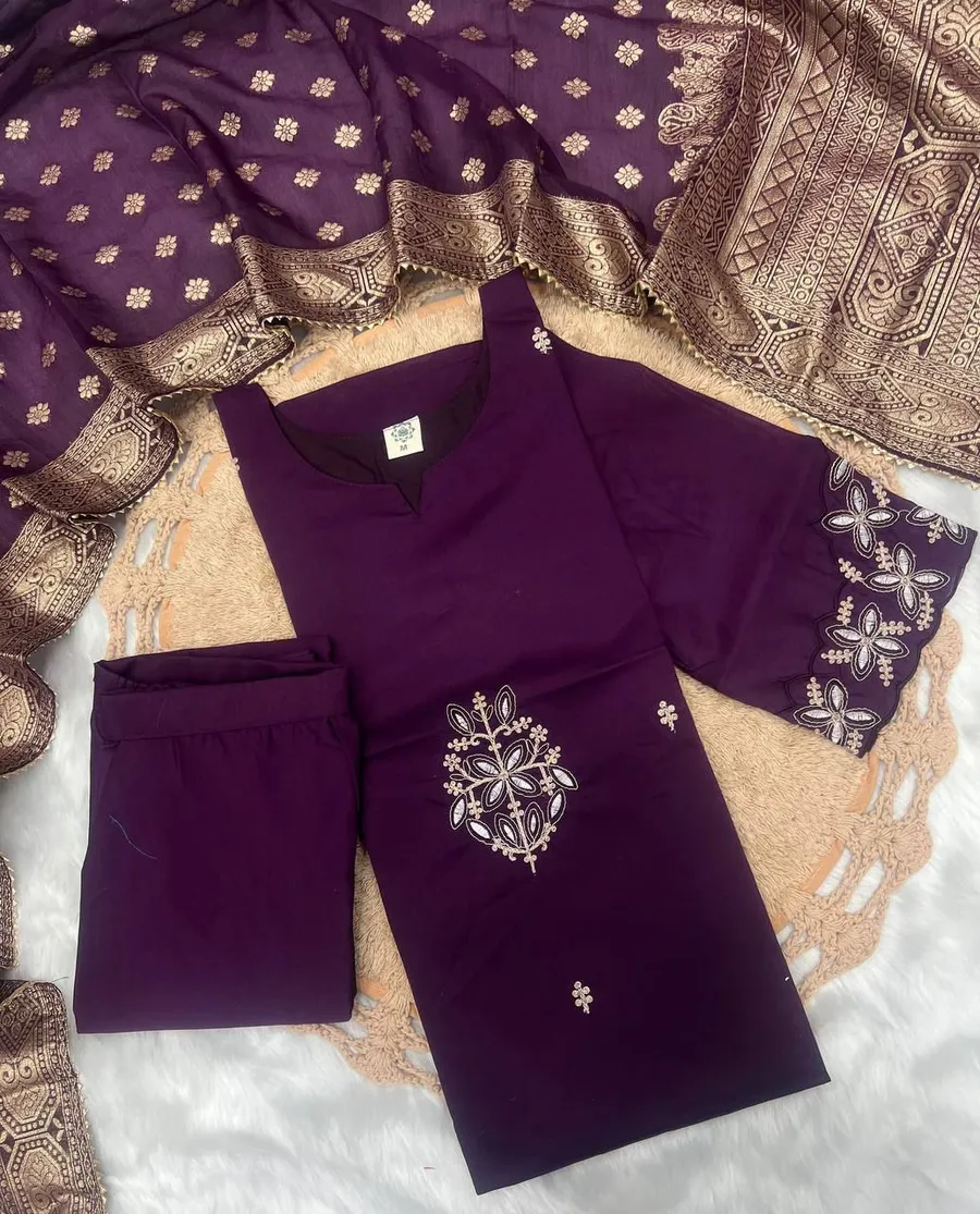 14NEW ARRIVAL PV CHANDERI EMBROIDERY WORK TOP BOTTOM WITH DUPATTA FESTIVE WEAR WHOLESALE PRICE ETHNIC GARMENT (7)