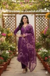 NEW ARRIVAL SLUB COTTON SEQUENCE EMBROIDERY WORK TOP BOTTOM WITH DUPATTA PURPLE