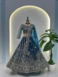 AATRACTIVE BUTTURFLY NET SEQUENCE AND CODING EMBROIDERY WORK LEHENGA CHOLI WITH DUPATTA BLUE