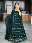 DESIGNER GEORGETTE EMBROIDERY WORK WITH SEQUENCE WORK GOWN WITH DUPATTA GREEN