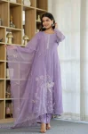 MODERN CHANDERI SILK EMBROIDERY WORK TOP BOTTOM WITH DUPATTA LAVENDER