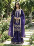 MODERN GMY SILK EMBROIDERY SEQUENCE WORK TOP PALAZZO WITH DUPATTA FESTIVE WEAR WHOLESALE PRICE ETHNIC GARMENT PURPLE