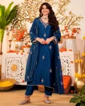 DESIGNER VICHITRA SILK EMBROIDERY WORK TOP BOTTOM WITH DUPATTA BLUE