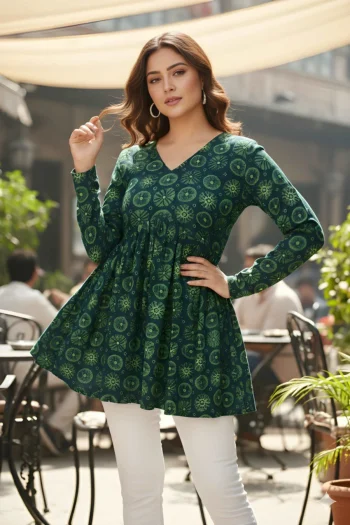 NEW ARRIVAL DELTA SILK PRINTED WORK ONLY TOP GREEN