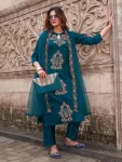 TRENDING RAYON SLUB SEQUENCE EMBROIDERY WORK TOP BOTTOM WITH DUPATTA BLUE