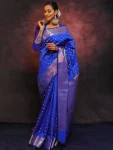 ATTRACTIVE LICHI SILK JACQUARD WORK SAREE WITH UNSTITCHED BLOUSE BLUE